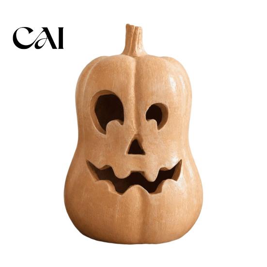 Thanksgiving Table Centerpieces Pumpkin Lantern Ornament, Resin Hollow Tabletop Figurine, Lighted Figurines Decorative for Halloween And Farmhouse