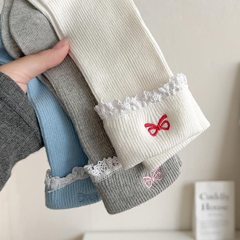Simple All-Match Girly Cotton Socks Lace Bow Sweet Sock Casual Breathable Sweat-Wicking Mid-Tube Socks  Accessories Gifts