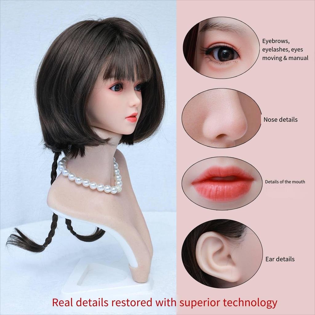100% Silicone Sex Doll Head Standard Wig Suitable for 130-180CM Solid Dolls Body M16 and Standard Bolts 2 Connection Methods GJ-TF007