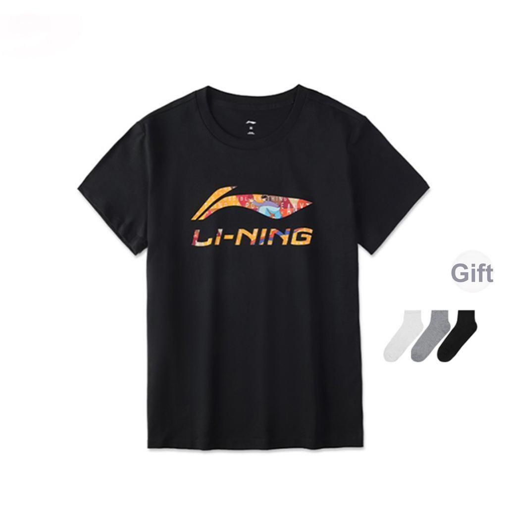 Li Ning Sports Fashion Series Letter Logo Cartoon Pattern Printed Casual Short Sleeve T-Shirt Unisex Tops Black AHSU837-1