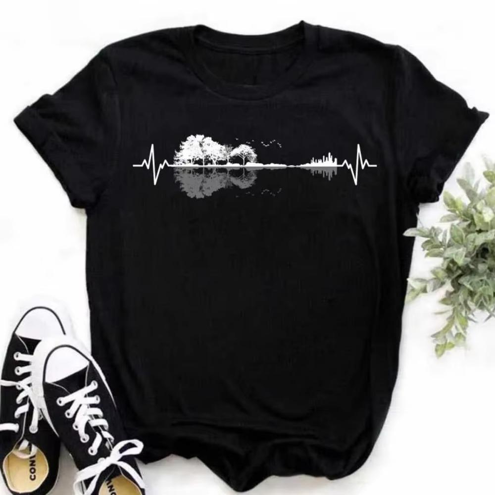 Nowa koszulka Harajuku Funny Music Note Art T Shirt Fashion Women T Shirt Music Tops Short Sleeves Black T-shirt Ladies Casual Tees Top