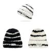 Striped Knitted Hat Embroidered Bean Hat Warm Winter Windproof Outdoor Gift Hat