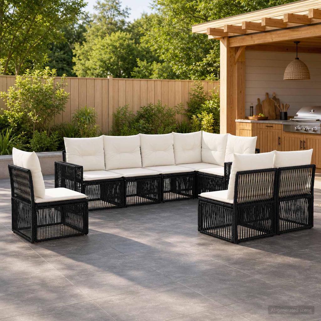 Garden Sofa Set 8 Pcs Black and Cream White Poly Rattan