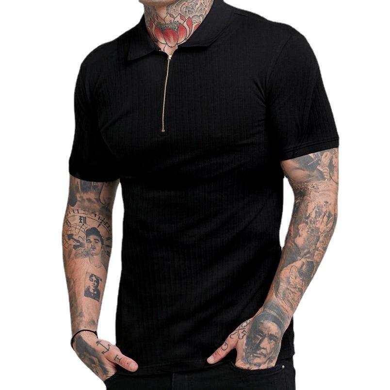 Men's Polo Shirts Casual Slim Fit Workout Shirts Quarter-Zip Mock Neck Basic Breathable  Shorts Sleeve Golf Shirts for Men Summer Collared T-Shirts