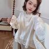 Women's Long Sleeve Lace Trim French Shirt: Korean-Style Loose Fit Spring 2025 Blouse