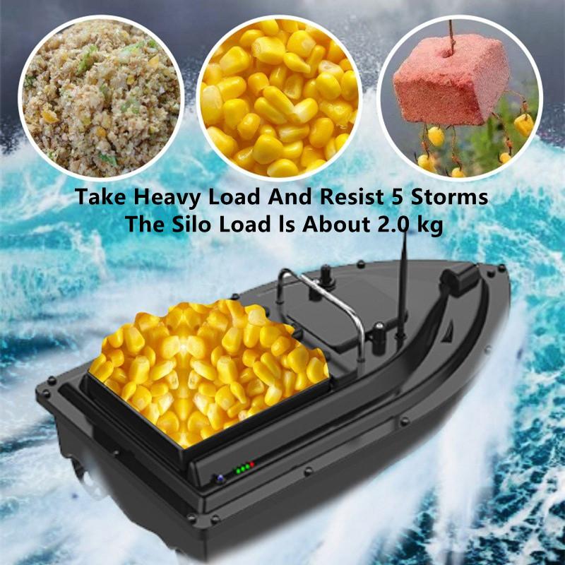Barco de Isca RC à Prova d'Água de Alta Velocidade com Controle Remoto 2KG de Carga 500M Cruzeiro de Velocidade Fixa Luz Noturna Barco de Pesca RC GPS Barco de Isca e Alimentação de Anzol