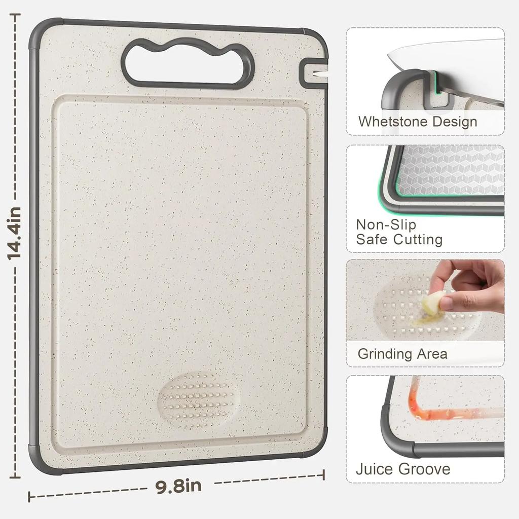1pc Kitchen Stainless Steel Cutting Board Food Grade Double Sided Chopping Board Anti-Slip Silicone Edges Wheat Straw Board