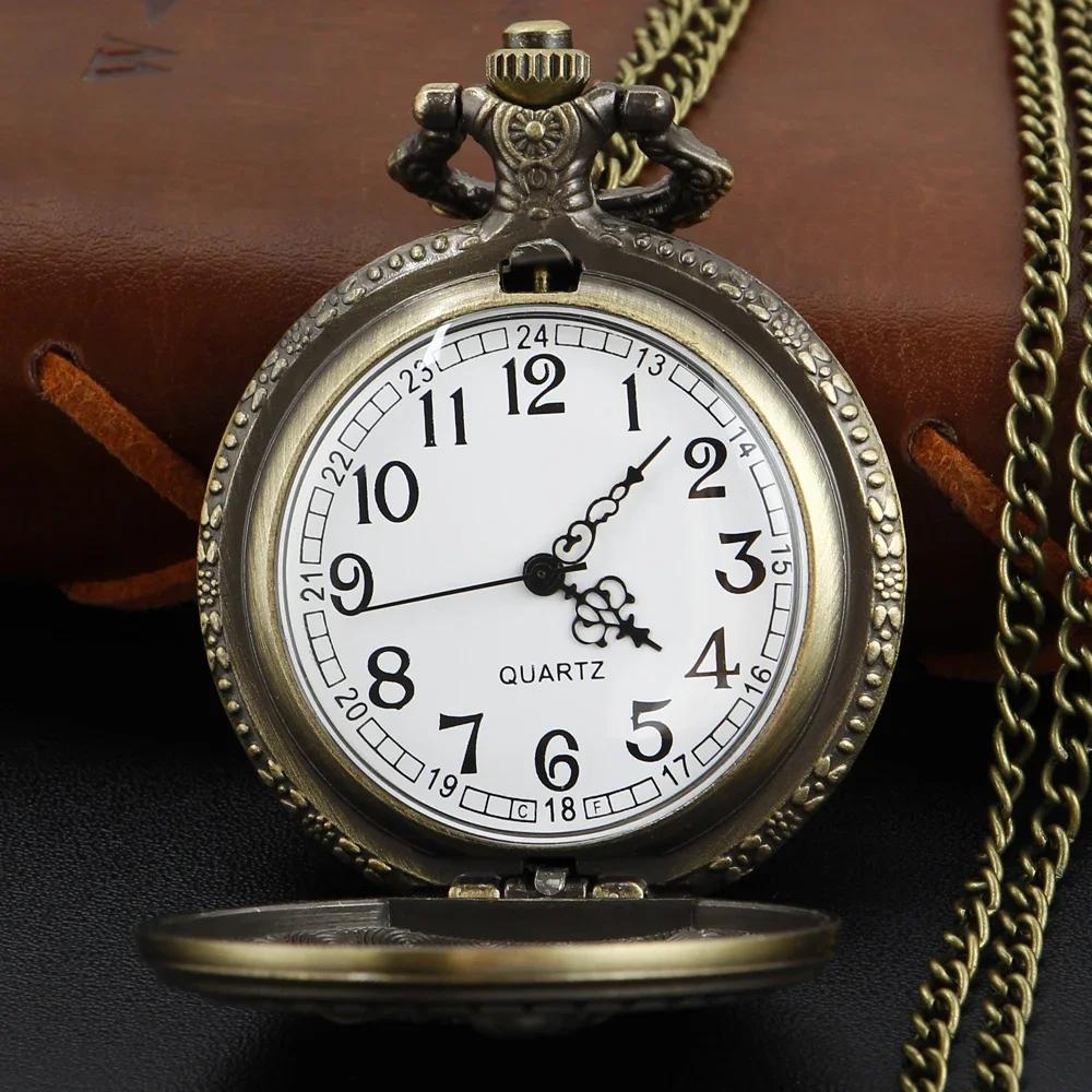 Antique Steam Locomotive Embossed Quartz Pocket Watch Steampunk Dial with Chain Necklace Pendant Jewelry Clock Gift Souvenir