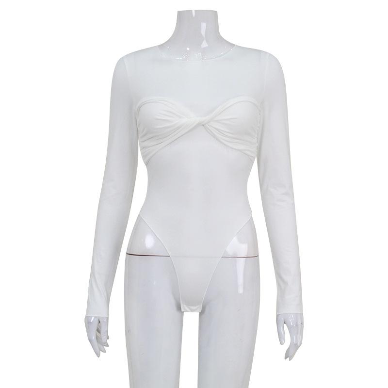 

Европейская и американская мода Twist плиссированный круглый вырез длинный рукав высокая талия комбинезон для женщин L