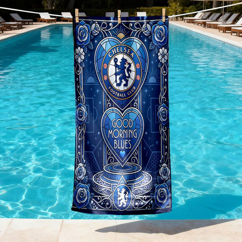 Chelsea FC Print Beach Towel Design, Soft, Lightweight. for Home Bathroom, Spa, Pool, Yoga, Surfing, Camping, Gift for Family, Friend