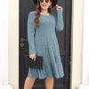 Women's Long Sleeve Ruffle Hem Midi Dress Textured Loose Casual Autumn Vintage Dress