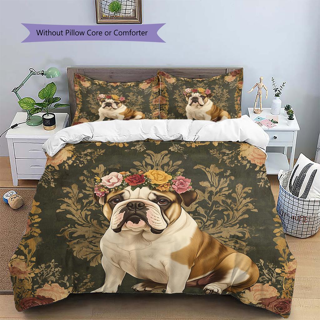 Vintage dog Pattern Bedding Quilt Set Quilt Cover Pillowcase Home Decoration Gift (1 * duvet cover + 2 * pillowcase, without core)
