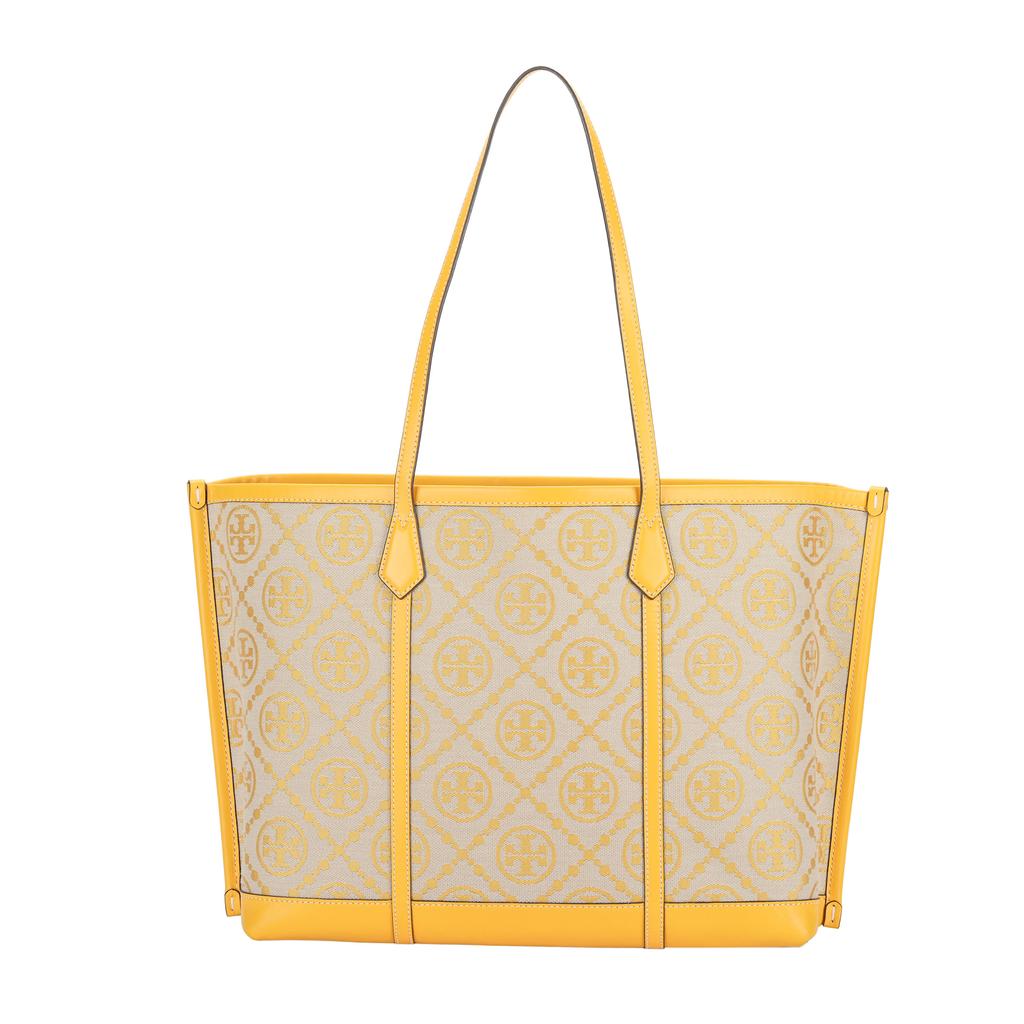 Tory Burch Perry Monogram Large Capacity Jacquard Leather Tote Shoulder Bag Women Tote Bags Yellow 83312-703