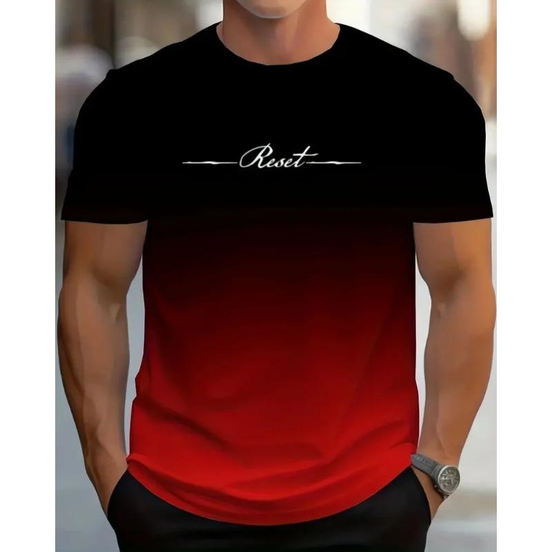 Herren Kurzarm Buchstaben Farbverlauf Druck Mode Kreativ Sommer Outdoor Sport T-Shirt Atmungsaktiv Und Bequem Modell