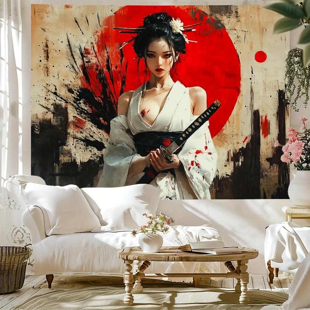 Women With Bloodstained Blades And Jackets Printed Tapestries Hippie Wall Hangings Tapestries Living Room Home Dormitory Decorat