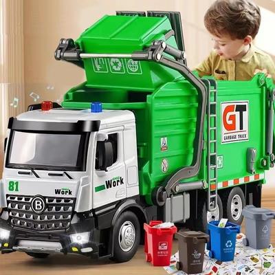 Nou 1:24 de vehicule mari de salubritate urbană, aliaj, metal, turnat sub presiune, mașină, serie de sunet și lumină, simulare, camioane de construcție, jucării pentru copii