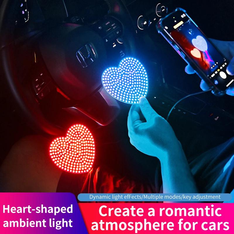 Car Mounted LED Decorative Light, Heart-shaped USB Decorative Light, Car Side Window, Rear Window Flashing Warning Light
