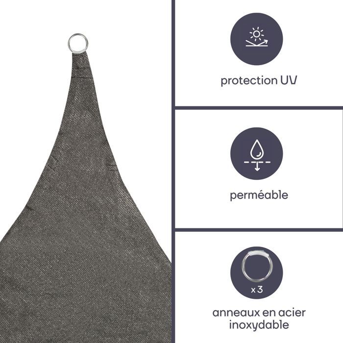 Voile solaire perméable - triangle - 5 x 5 x 5 m - couleur: anthracite