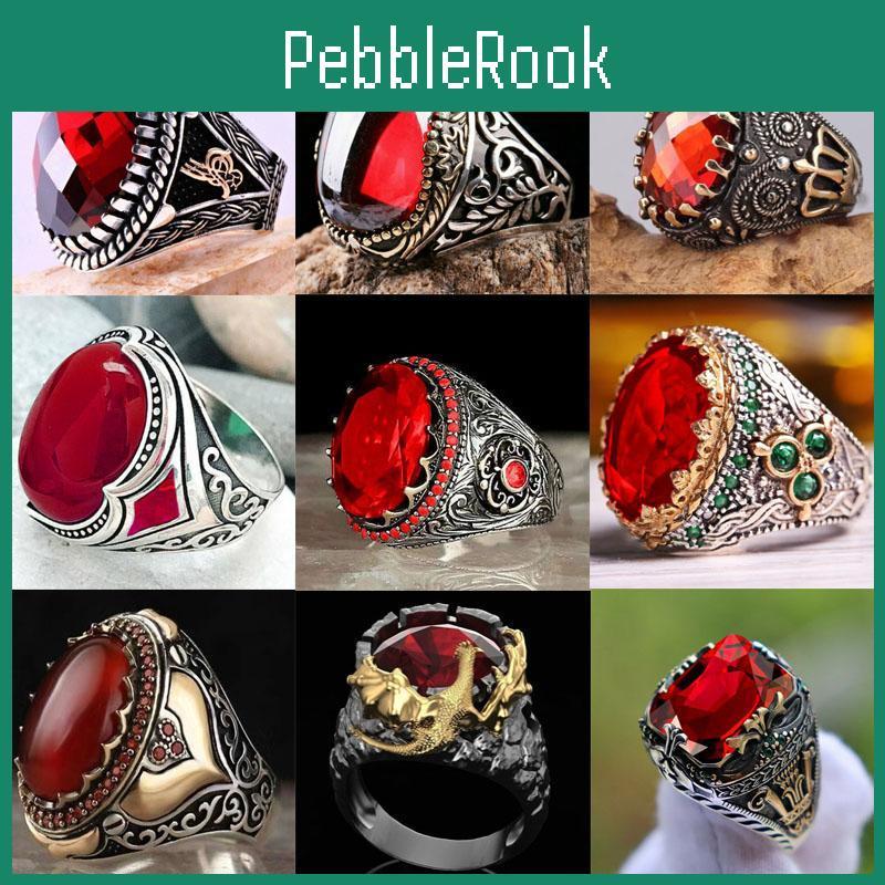 Mens 2023 Red Emerald Inlaid Ring Turkey Retro Domineering Personality Ring To Attend The Banquet Highquality Jewelry