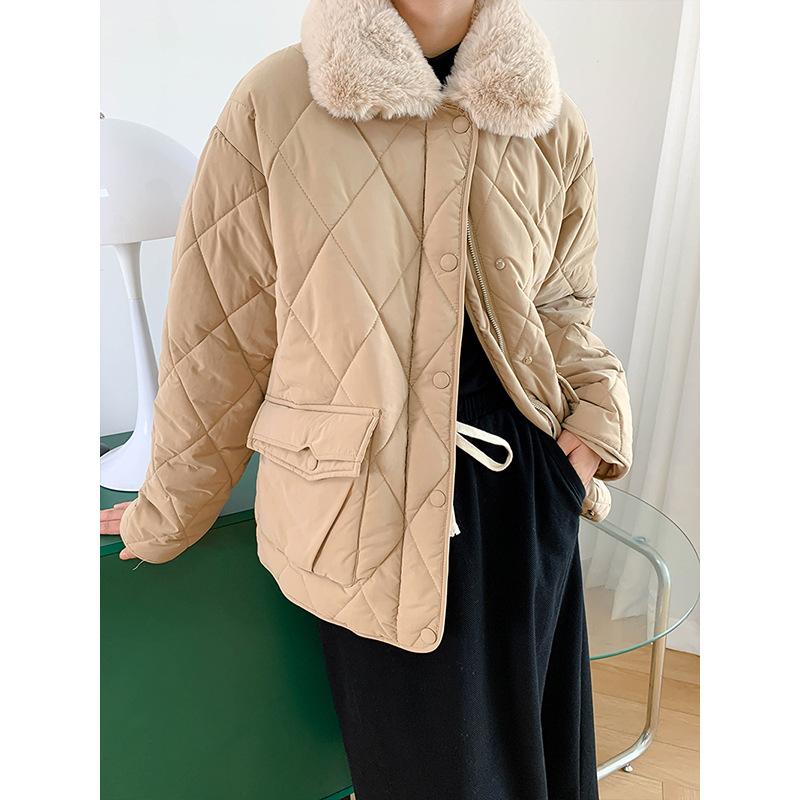Women Winter Fur Collar Long Sleeve Solid Color All Match Warm Coat For Ladies Fashion Zipper Loose Chic Jacket