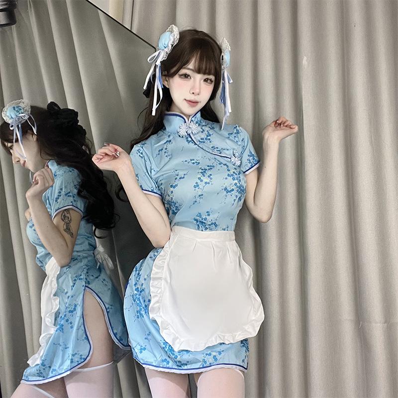 Chinese mother cheongsam sexy underwear apron pure desire two-piece set maid Japanese retro skirt short skirt