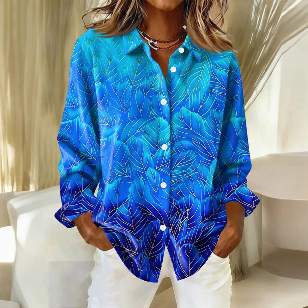 Damenhemd mit floralen Knöpfen, Langarm-Freizeit-Regular-Hemd Blusen Freizeit Übergröße Basic-Tops