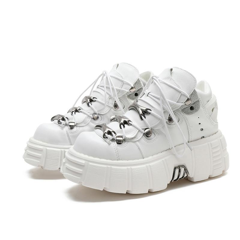 New Brand Punk Style Women Shoes Lace-up Heel Height 6CM Platform Shoes Woman Rock Boots Metal Decor Woman Sneakers