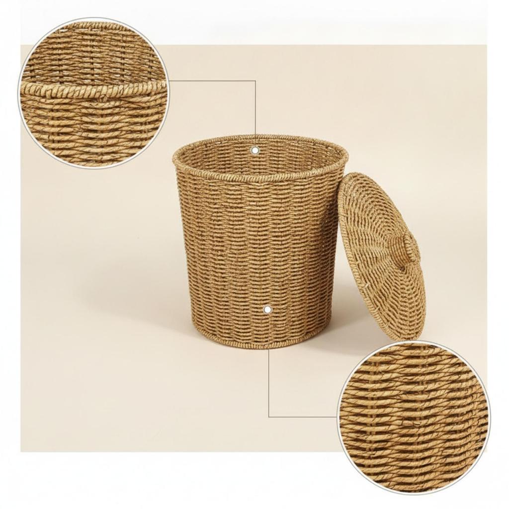 Woven Wastebasket Lightweight Cylindrical Tapered Waste Bin Decorative