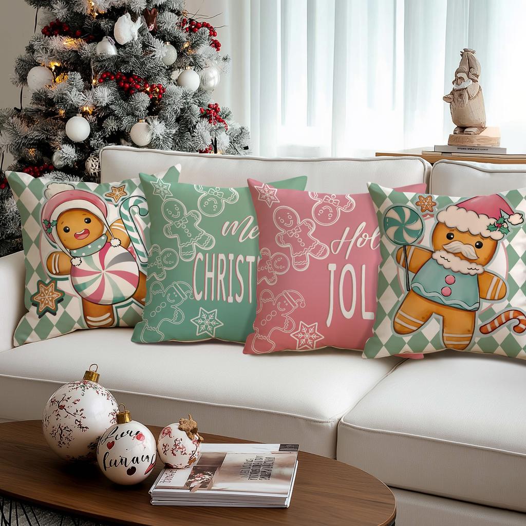 1/4Pcs Christmas Pillowcases, Gingerbread Man Cartoon Cushion Covers, Christmas Decorations, Farmhouse Sofas, Home Decor