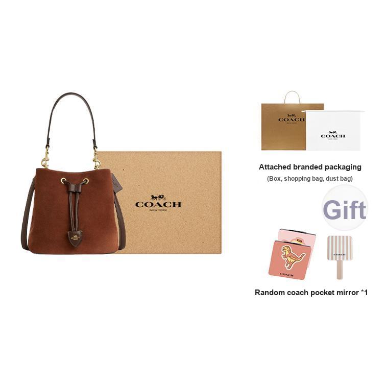 Coach Rowan 23 Wildleder Kordelzug Beuteltasche Damen Handtaschen Braun CCC78-IME0S