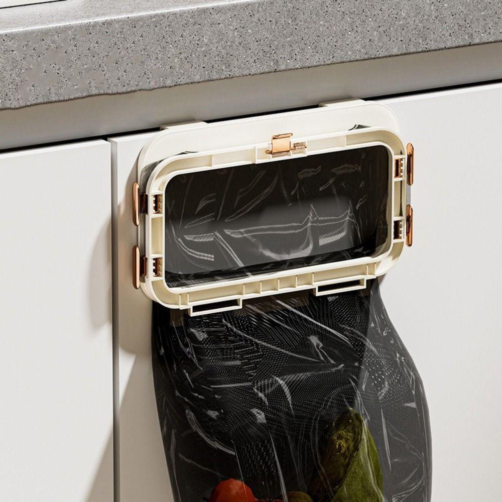 No-Drill Folding Trash Bag Holder Wall Mounted Hanging Trash Holder  for Kitchen