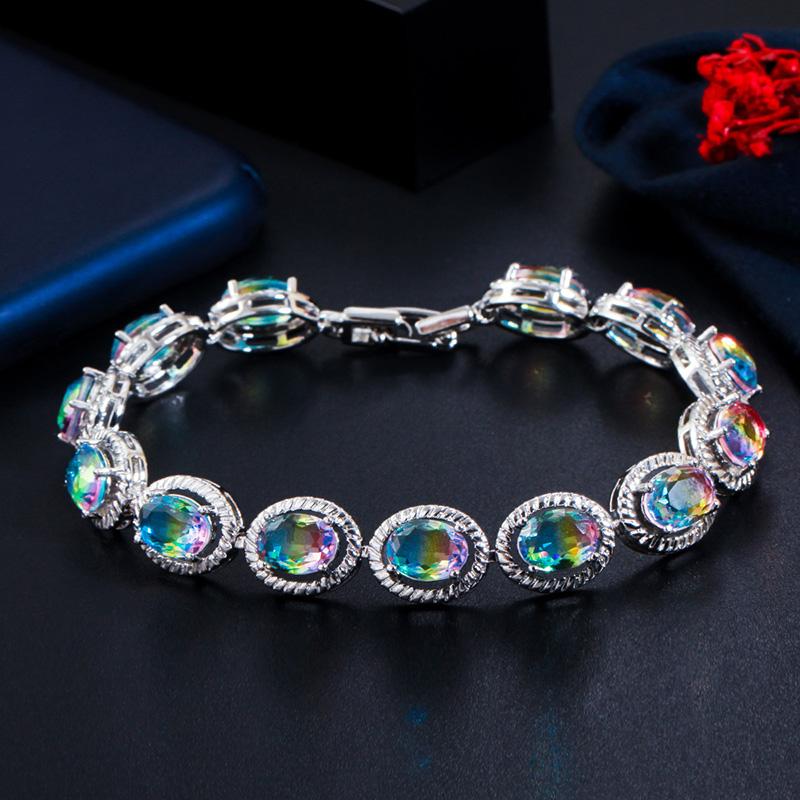 

Теннисные браслеты WWJ Mystic Rainbow с разноцветными овальными фианитами жёлтый/фиолетовый