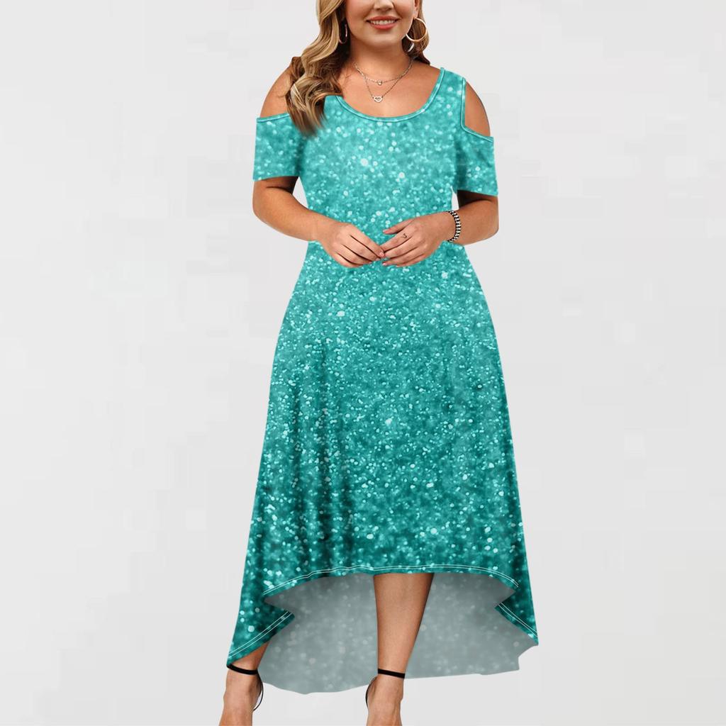 Women's Casual Fashion Printed Dress Round Neck Short Sleeve Pullover Dresses