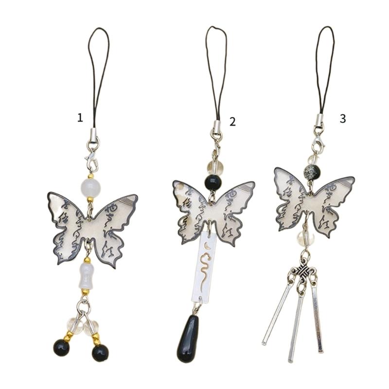 Einzigartiger chinesischer Kalligraphie Schmetterling Handy-Anhänger Stilvolles und langlebiges Schlüsselanhänger-Accessoire für modebewusste Personen