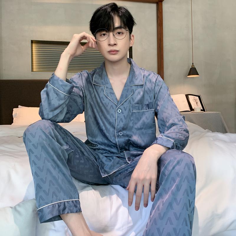 Jacquard Pajamas Suit Men Summer Ice Silk Shorts Sleepwear Set Thin Satin Loungewear Male Night Clothing