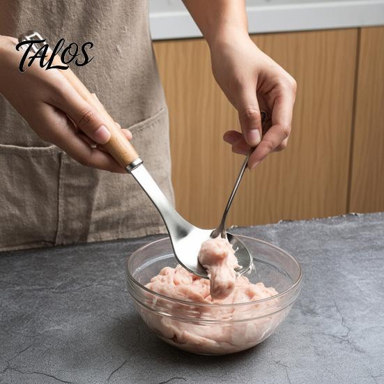 Meatball Molds for Kitchen Spoon Maker Tool, Stainless Steel Non-stick Scoop, Gadget Cooking Long Wooden Handle Shaping Handy Scoop Tool