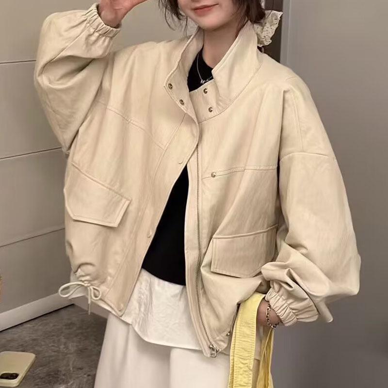 Women's Petite Retro American-Style PU Leather Jacket - Age-Reducing, Autumn 2025 Fashion