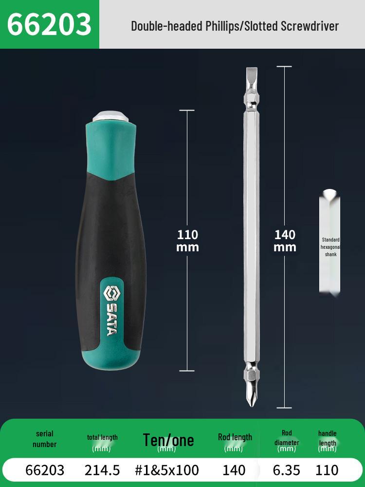 SATA 2-in-1 Double-Ended Screwdriver: High Hardness Phillips & Flathead Repair Tool
