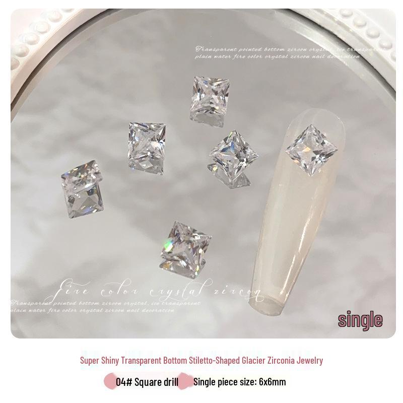 White Zirconia Nail Art: Glacier Diamonds, Transparent Rock Candy Hearts & Square Accents