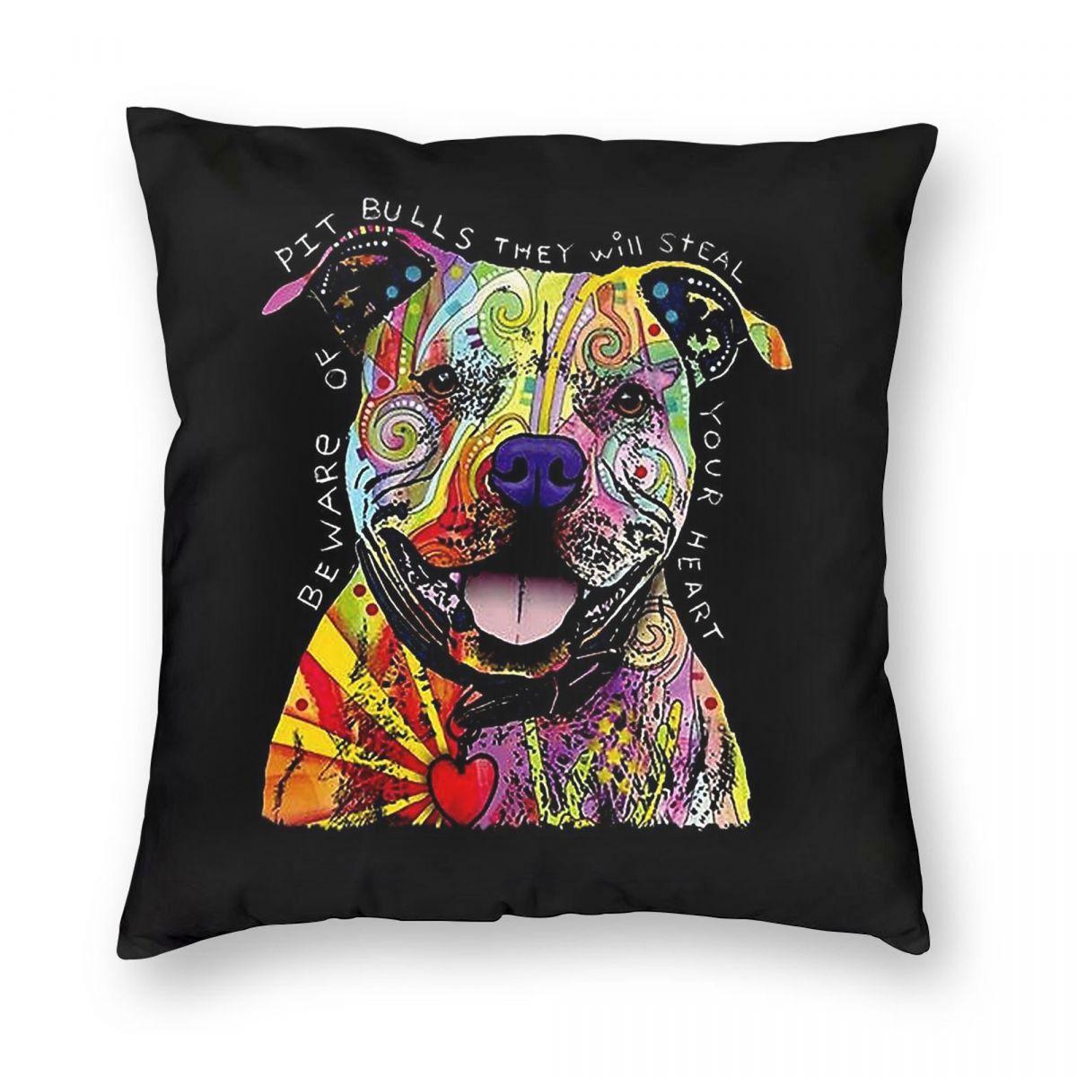 Beware Of Pit Bulls Canine Square Pillowcase Polyester Linen Velvet Creative Decorative Throw Pillow Case Car Cushion Cover 18 Peach skin 18*18(CM)-1Pcs