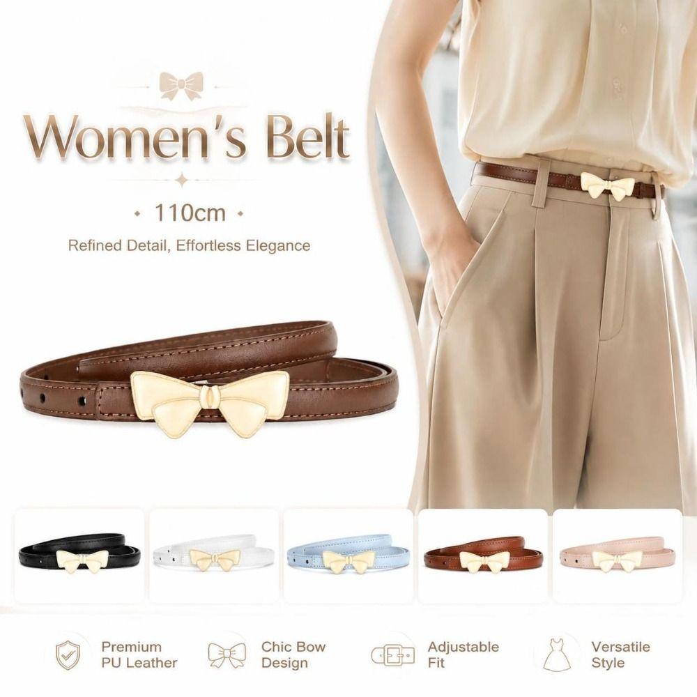 Bow Buckle Women's Belt Leather Bow Buckle Belt Fashion Waist Belt  Daily Outfits