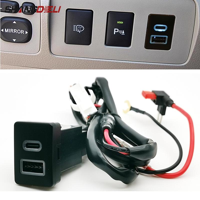 12V/24V Car QC3.0 USB Type-C PD Dual Charger Socket Phone Charging Outlet Power Adapter For Toyota LC120 Prado 16-20 Accessories
