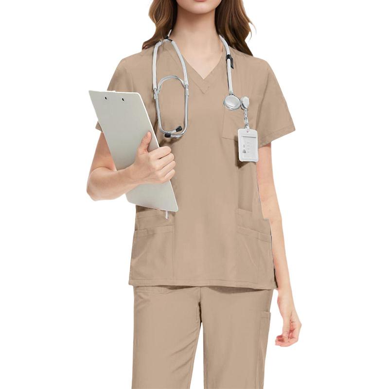 Ladies  Comfortable And Casual Solid Color Short Sleeved Pants Protective Suit Set S хаки