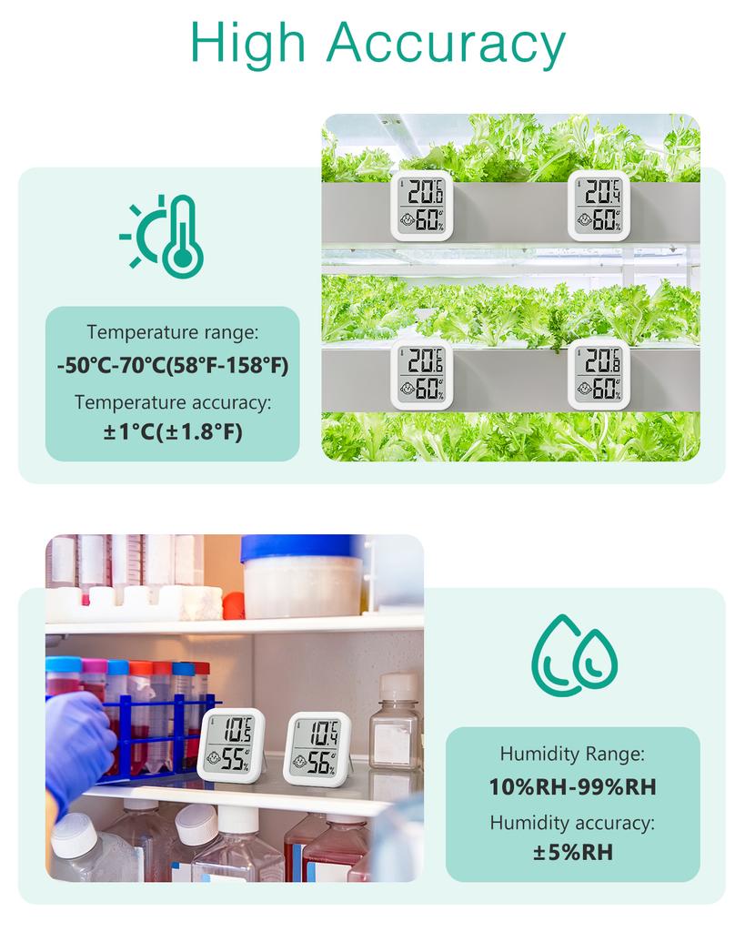 Mini Indoor Thermometer 2PCS Digital Hygrometer Home Temperature Humidity Meter Gauge for Home Baby Room Office Garden