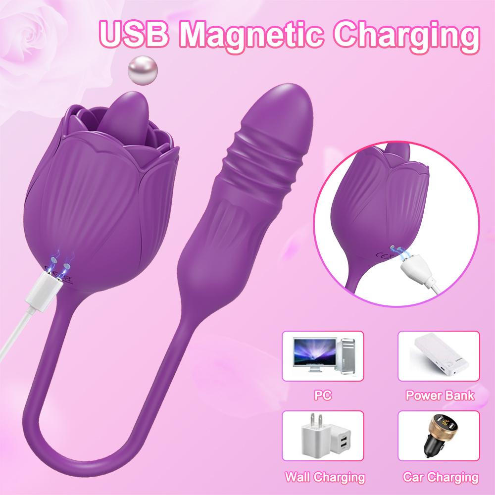 Rose-Vibrator for Woman Tongue Licking Clitoral Stimulator Thrusting G Spot Dildo Clit Nipple Licker for Women Goods Sexy Toys