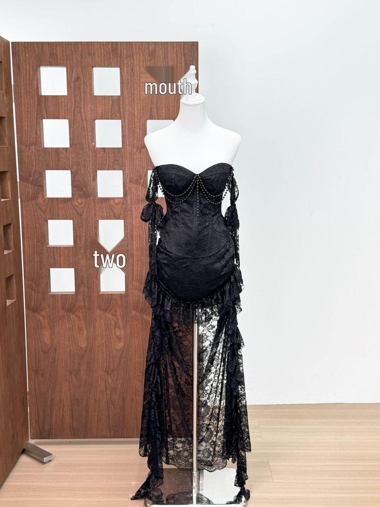 Exquisiter trägerloser Bodycon-Trompetenrock mit Perlenbesatz