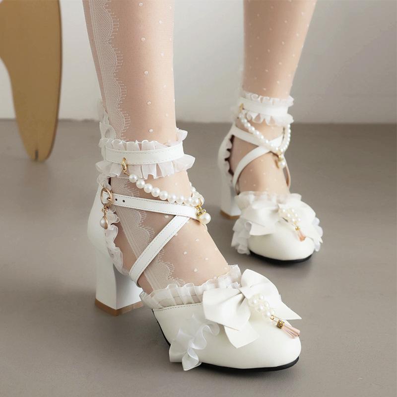 Spring New Lolita Princess Sandals Women's Summer Sweet High Heels Thick Heel Girl Lo Shoes with Skirt