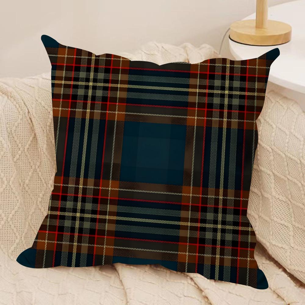 Christmas Plaid Cushion Cover Silky Short Plush DoubleSided Printed Pillow Case for Sofa All Seasons Home Decor Gift