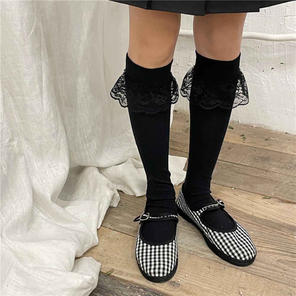 Fashion Women Stockings Cotton Knitting Solid Color Knee Socks College Style School Girls Black White Long Socks Stocking