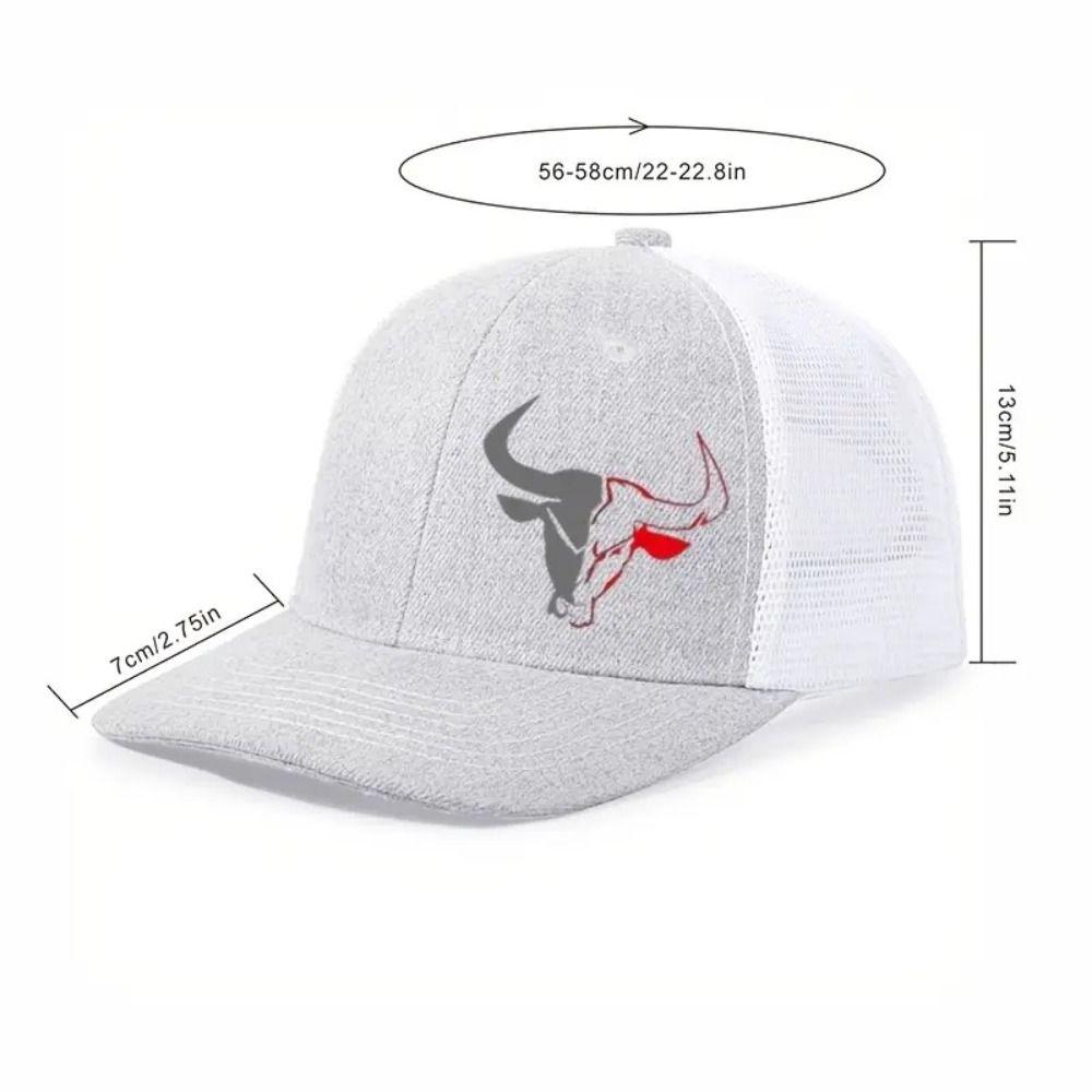 Casual Bull Head Print Summer Baseball Cap Breathable Mesh Sports Visor Adjustable UV Protection Sun Hats Men Women